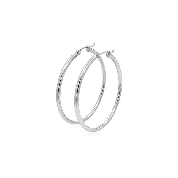 14k White Gold Polished Hoop Earrings (2x40mm) - alternate view 2