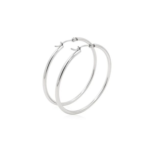 14k White Gold Polished Hoop Earrings (2x40mm) - alternate view 3