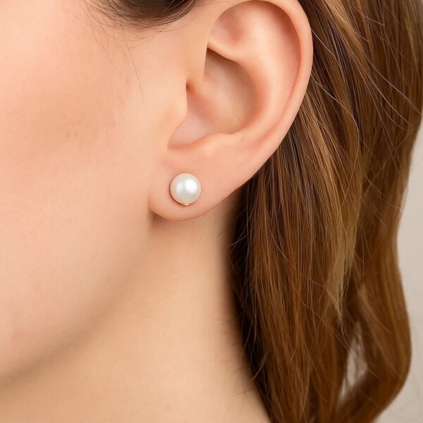 14k Yellow Gold Freshwater Cultured White Pearl Stud Earrings (8mm) - alternate view 4