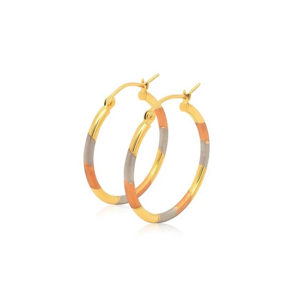 14k Tri-Color Textured Hoop Earrings (2x22mm) - Tri-Color Gold - alternate view 2