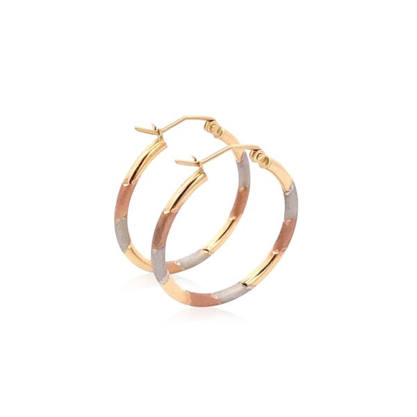 14k Tri-Color Textured Hoop Earrings (2x22mm) - Tri-Color Gold - alternate view 3