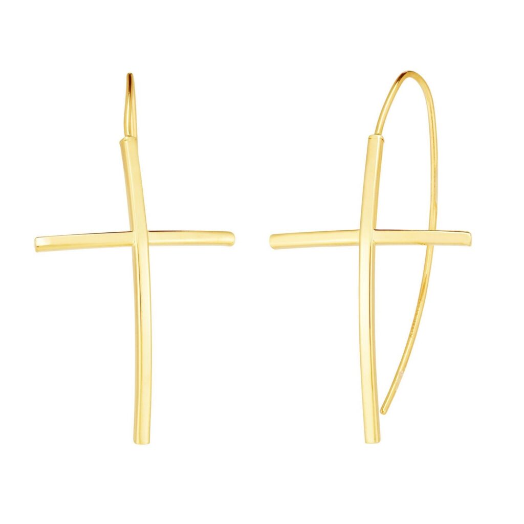 14K Yellow Gold Cross Thread Drop Earrings