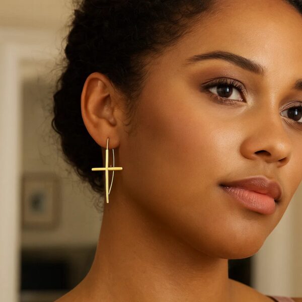 14K Yellow Gold Cross Thread Drop Earrings - alternate view 4