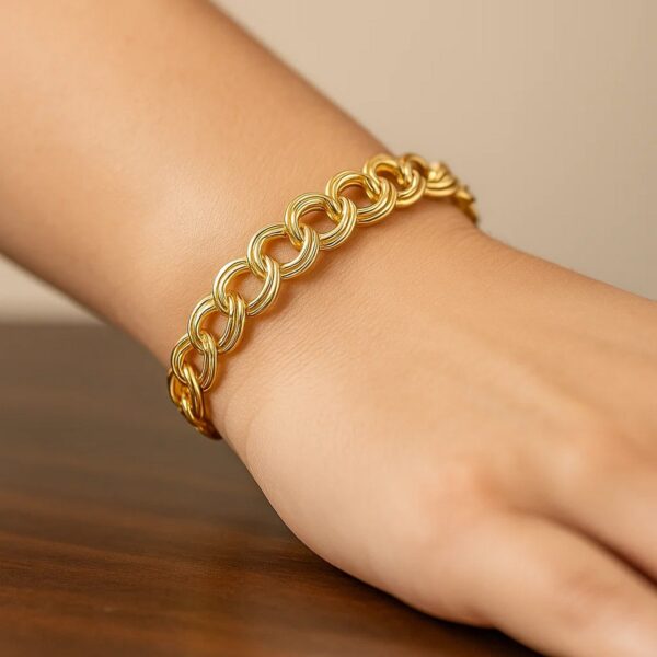 14k Yellow Gold Solid Double Link Charm Bracelet (8.00 mm) - alternate view 4
