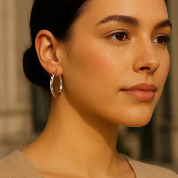 14k White Gold Polished Hoop Earrings (3x30mm) - alternate view 2