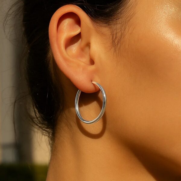 14k White Gold Polished Hoop Earrings (3x30mm) - alternate view 5
