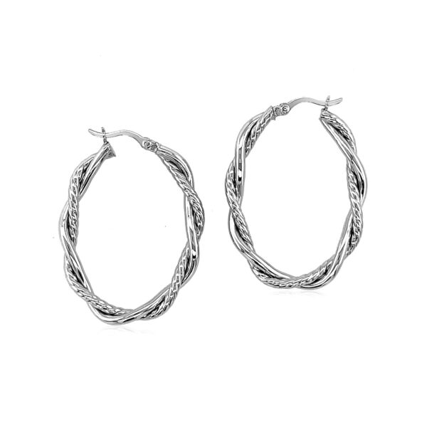 Sterling Silver Oval Hoop Braided Diamond Cut Earrings(4x22mm) - alternate view 2