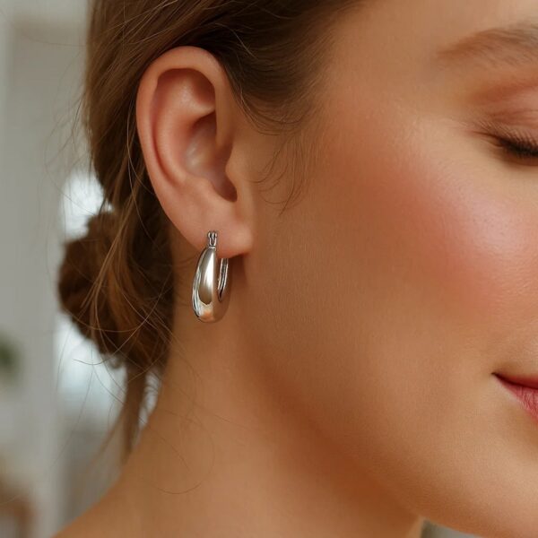 Sterling Silver Puffed Graduated Hoop Earrings - alternate view 3