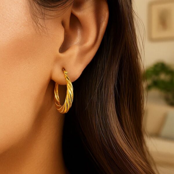 14k Yellow Gold Textured Graduated Twist Hoop Earrings - alternate view 3