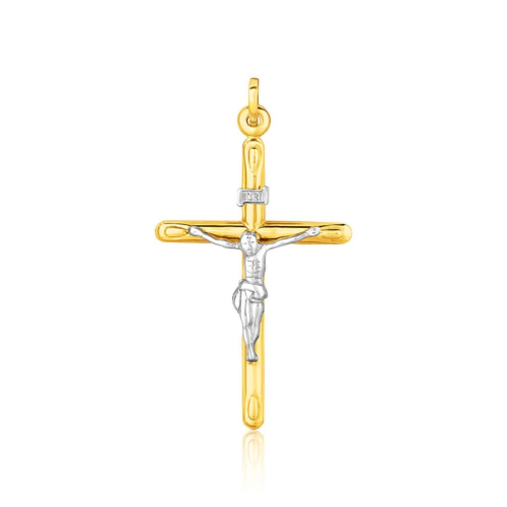 14k Two Tone Gold Cross Pendant - Two-Tone Gold
