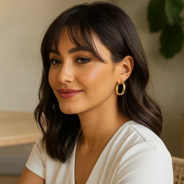 14k Yellow Gold Polished Hoop Earrings (5x30 mm) - alternate view 2