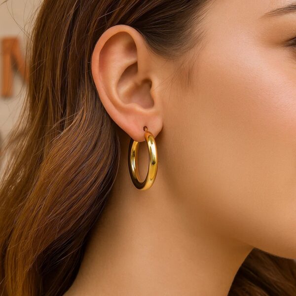 14k Yellow Gold Polished Hoop Earrings (5x30 mm) - alternate view 3