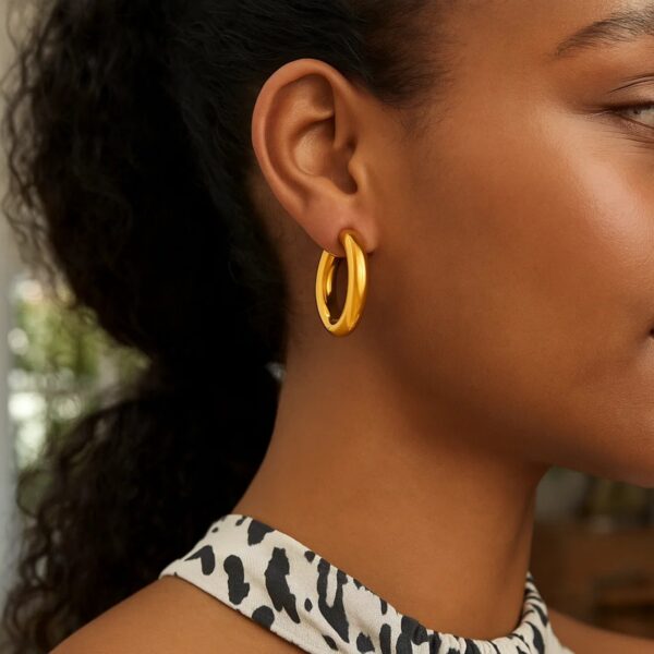 Sterling Silver Yellow Gold Plated Round Hoop Earrings - alternate view 3