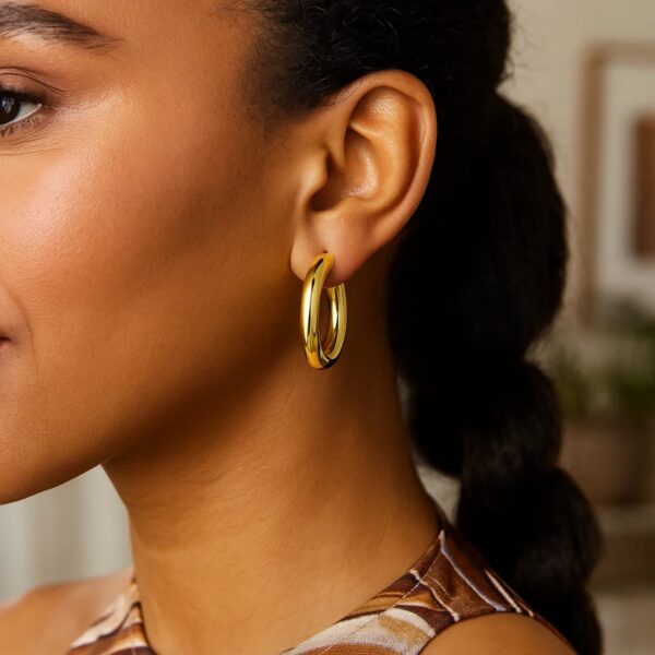Sterling Silver Yellow Gold Plated Round Hoop Earrings - alternate view 4