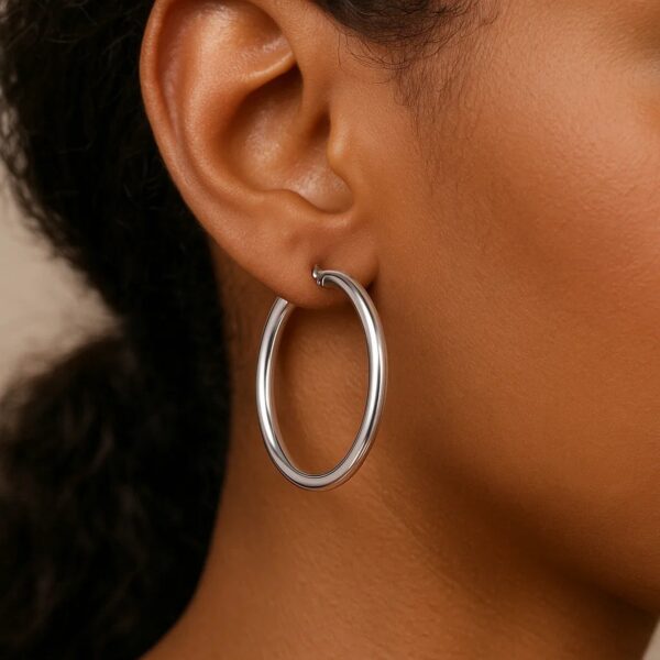 14k White Gold Polished Hoop Earrings (4x40mm) - alternate view 4