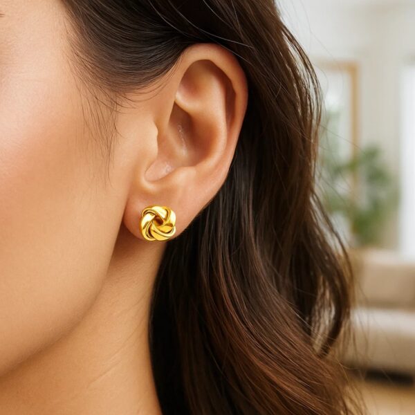 14k Yellow Gold Classic Love Knot Stud Earrings - alternate view 2