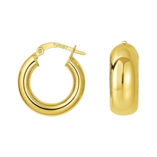 14k Yellow Gold Wide Small Hoop Earrings with Snap Lock - alternate view 2