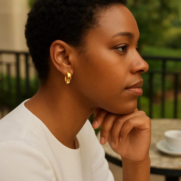 14k Yellow Gold Wide Small Hoop Earrings with Snap Lock - alternate view 5