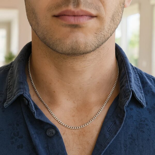Rhodium Plated Sterling Silver Curb Style Chain (3.00 mm) - alternate view 3