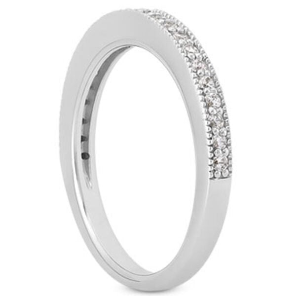 14k White Gold Pave Diamond Milgrain Wedding Ring Band Set 1/2 Around - alternate view 2
