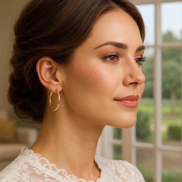 14k Yellow Gold Polished Hoop Earrings (1.5x25mm) - alternate view 2