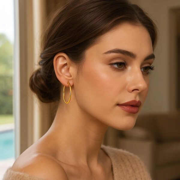 14k Yellow Gold Polished Hoop Earrings (1.5x25mm) - alternate view 3