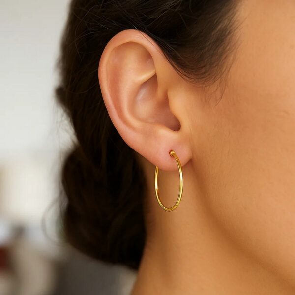 14k Yellow Gold Polished Hoop Earrings (1.5x25mm) - alternate view 4