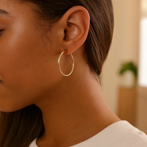 14k Yellow Gold Polished Hoop Earrings (1.5x25mm) - alternate view 5