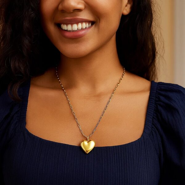 Sterling Silver Gold Plated Large Puffed Heart Long Necklace - alternate view 5