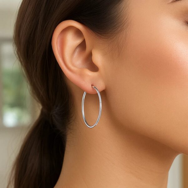 14k White Gold Polished Hoop Earrings (1.5x30mm) - alternate view 5