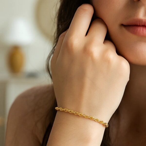 14k Yellow Gold Solid Diamond Cut Rope Bracelet (1.60 mm) - alternate view 4