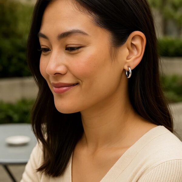 14k White Gold Polished Hoop Earrings (3x15mm) - alternate view 2