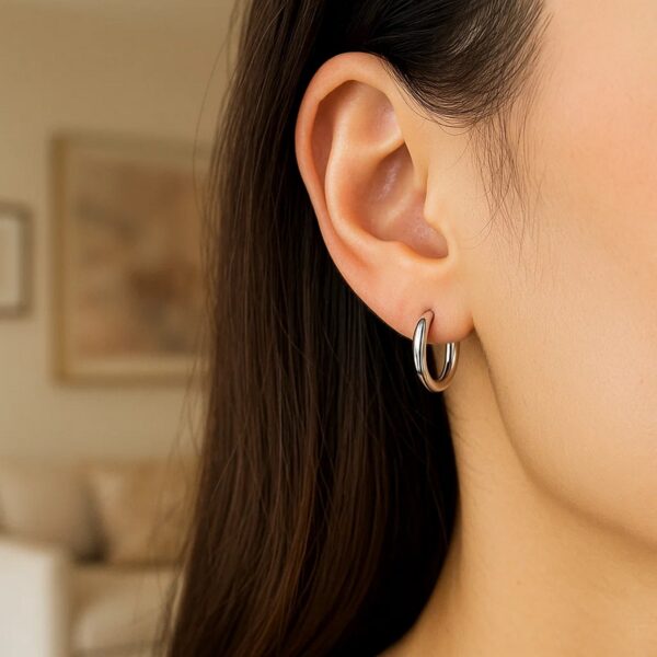 14k White Gold Polished Hoop Earrings (3x15mm) - alternate view 3