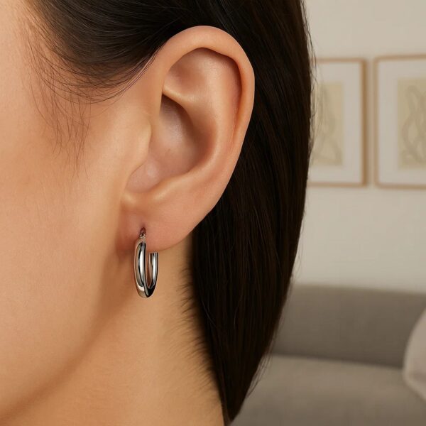 14k White Gold Polished Hoop Earrings (3x15mm) - alternate view 4