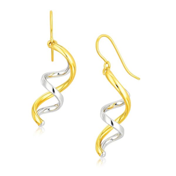 14k Two Tone Gold Double Helix Polished Dangling Earrings - Two-Tone Gold