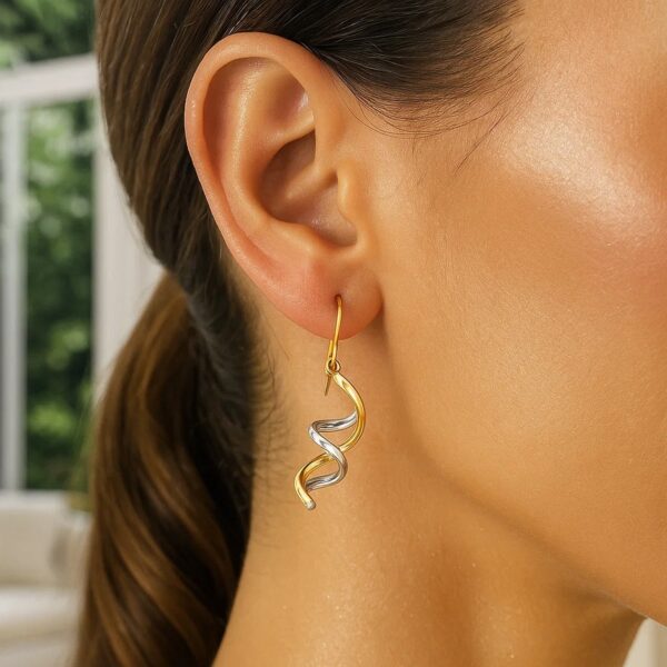 14k Two Tone Gold Double Helix Polished Dangling Earrings - Two-Tone Gold - alternate view 2