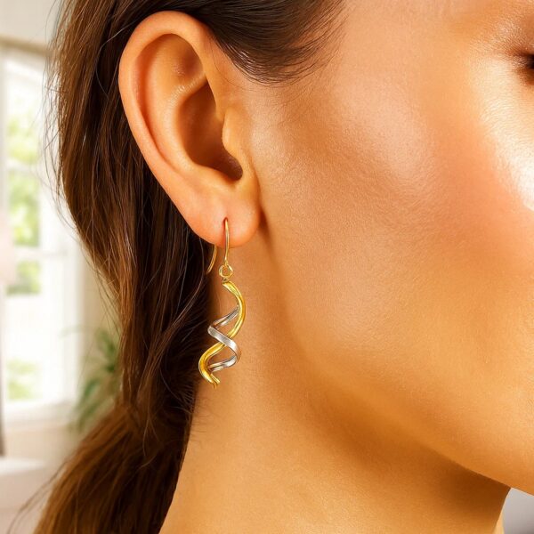 14k Two Tone Gold Double Helix Polished Dangling Earrings - Two-Tone Gold - alternate view 3