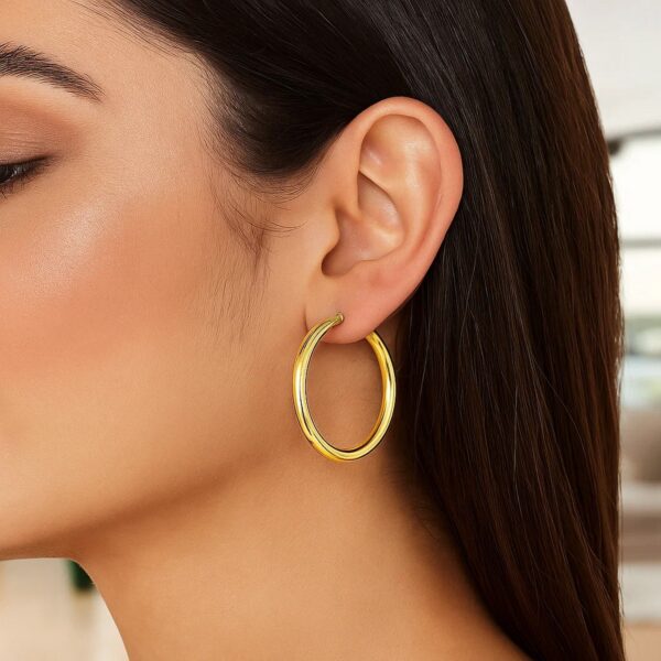 14k Yellow Gold Polished Hoop Earrings (4x40mm) - alternate view 3