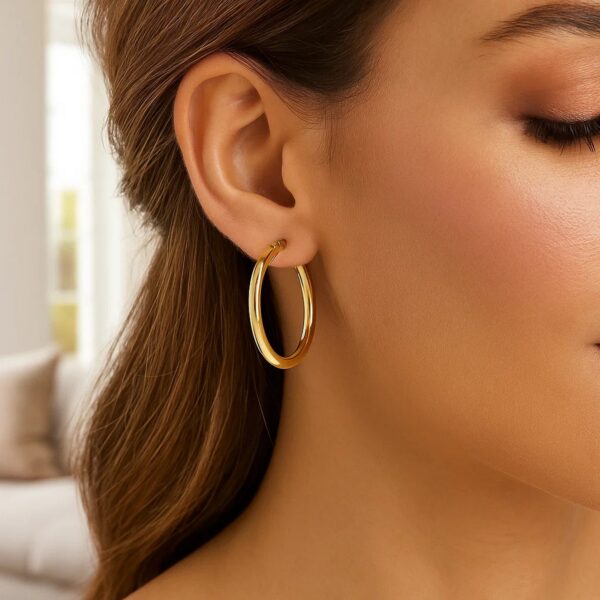 14k Yellow Gold Polished Hoop Earrings (4x40mm) - alternate view 4