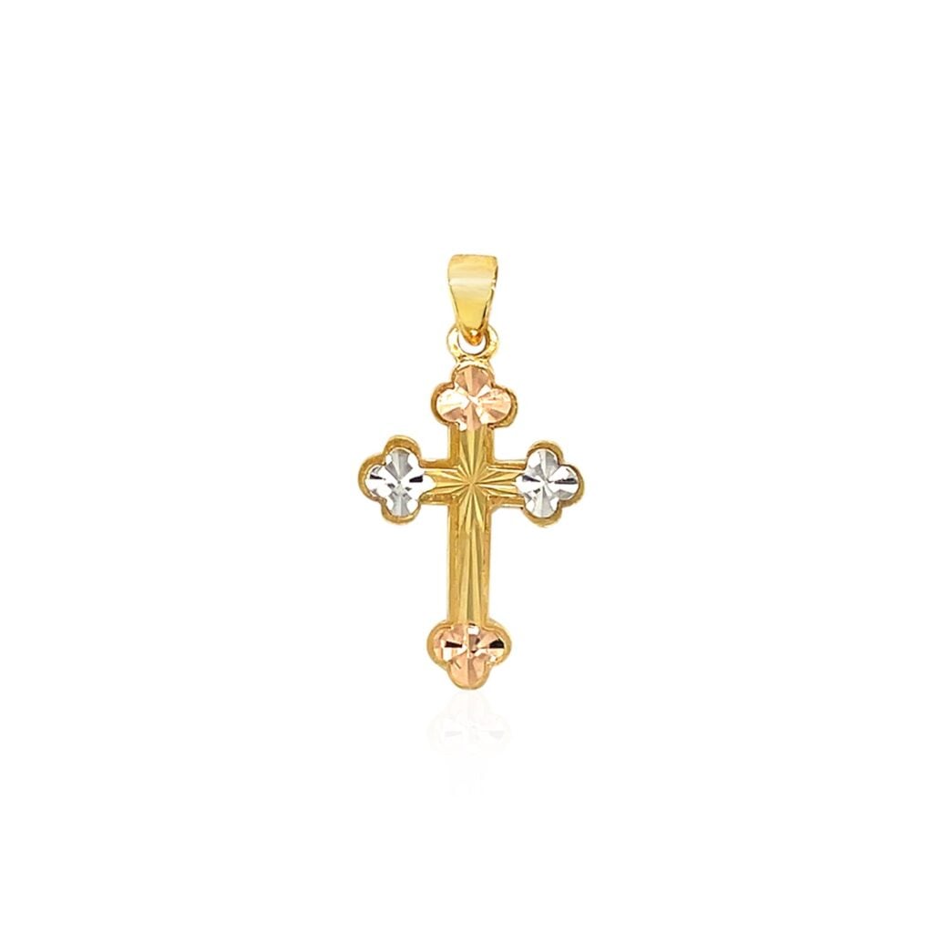 14k Tri Color Gold Cross Pendant - Tri-Color Gold