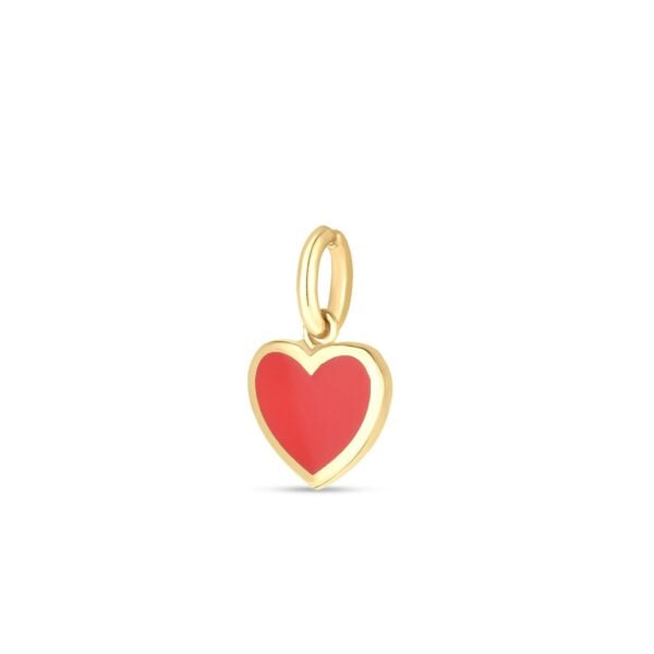 14k Yellow Gold Mini Red Enamel Heart Charm - alternate view 2