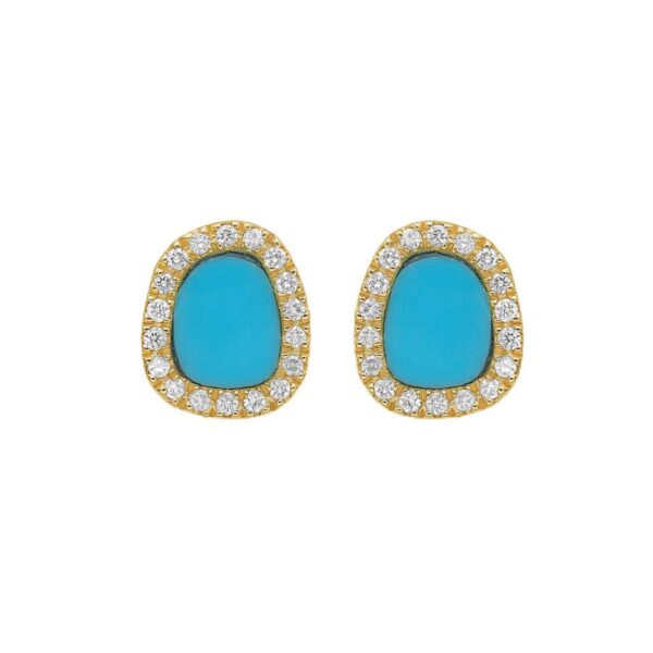 14K Yellow Gold Diamond and Turquoise Freeform Cushion Earrings - alternate view 3