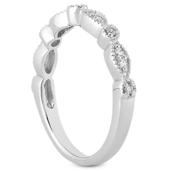 14k White Gold Vintage Look Fancy Pave Diamond Milgrain Wedding Ring Band - alternate view 2