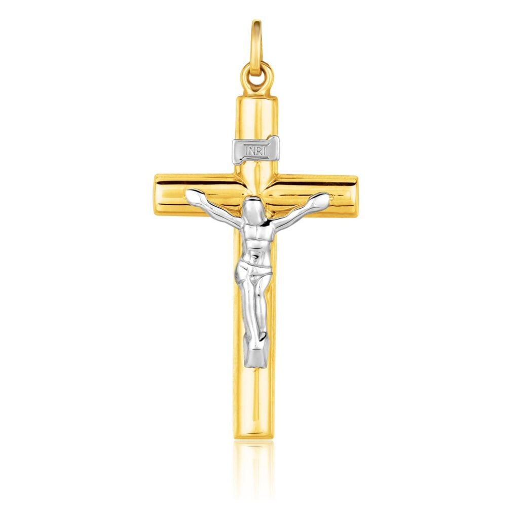 14k Two Tone Gold Cross Pendant - Two-Tone Gold