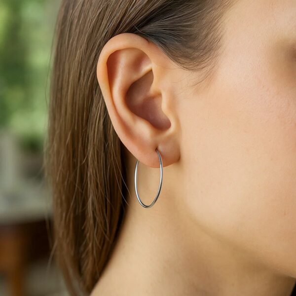 14k White Gold Polished Hoop Earrings (1.5x25mm) - alternate view 3