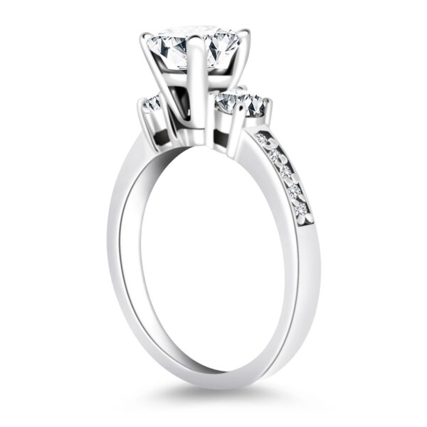 14k White Gold Three Stone Engagement Ring with Diamond Band - alternate view 2