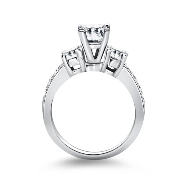 14k White Gold Three Stone Engagement Ring with Diamond Band - alternate view 3