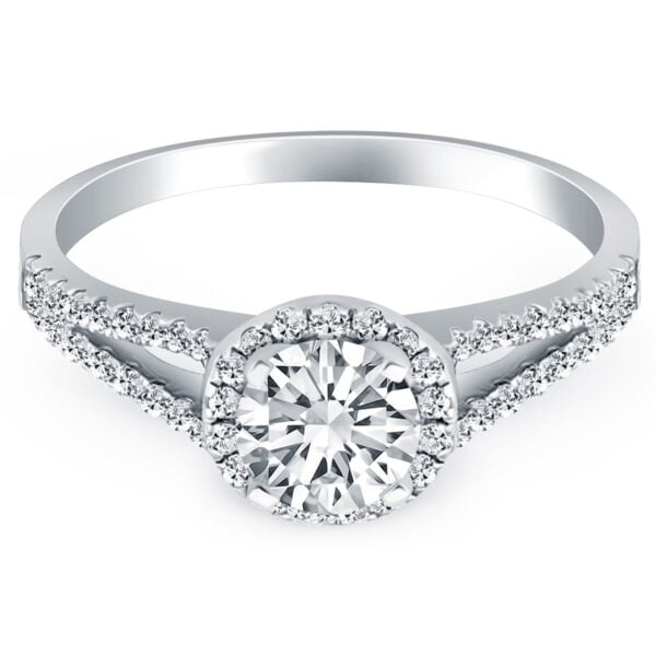14k White Gold Diamond Halo Split Shank Engagement Ring - alternate view 2