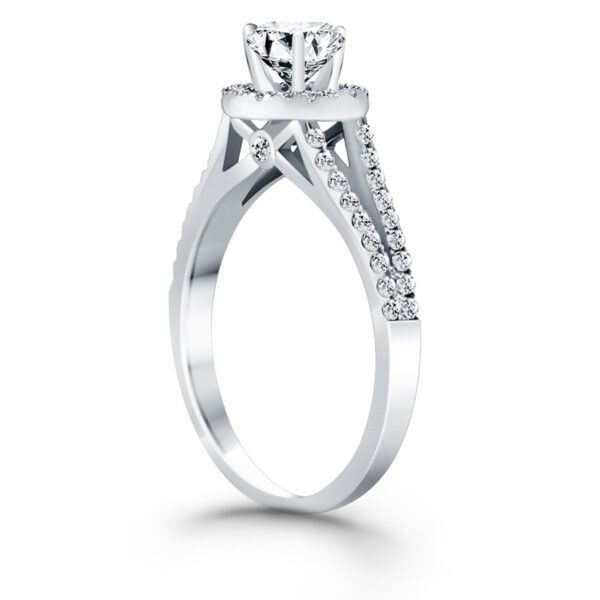 14k White Gold Diamond Halo Split Shank Engagement Ring - alternate view 3