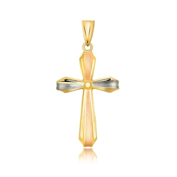 14k Tri Color Gold Cross Motif Pendant with Textured Finish - Tri-Color Gold